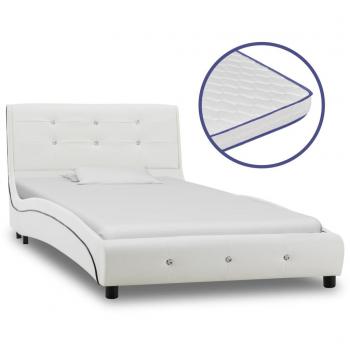 Cama Day and Night con colchón viscoelástico de cuero sintético blanco 90x200 cm