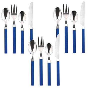 Renberg Set de Cubiertos 24 Piezas Acero Inoxidable Diseño Happie Azul para 18 Comensales