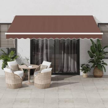 Toldo retráctil manual con luces LED marrón 400x350 cm
