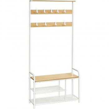 Perchero para Recibidor con Banco y Zapatero Integrado - 9 Ganchos Extraíbles, Estilo Industrial, 30x85x180.5 cm, Pasillo y Dormitorio
