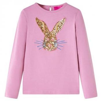 Camiseta Infantil de Manga Larga con Estampado Conejo en Rosa Tostado, Tamaño 140