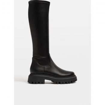 Stradivarius Black Stretch Flat Ankle Boots