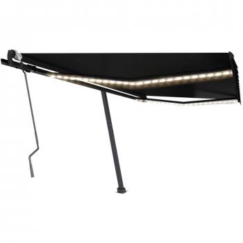 Toldo retráctil manual con luz LED gris antracita 450x300 cm