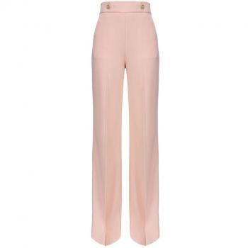 PINKO Women's Crepe Stretch Trousers with Gold Buttons, Pink, Size M