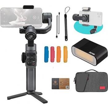 Zhiyun Smooth 5 Combo Versión Bolsa de Transporte y luz LED y trípode Estabilizador de cardán de Mano Profesional de 3 Ejes con Enfoque Pull & Zoom Compatible con iPhone