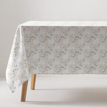 GAMUSI Mantel Antimanchas Impermeable de Algodón Tacto Tela Caída Natural Rectangular/Cuadrado 140x240cm Floral Color Agua