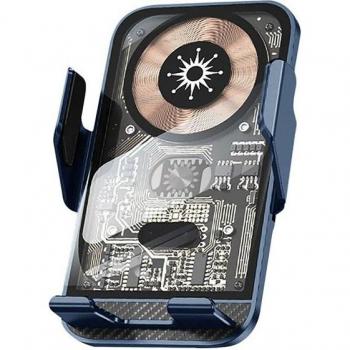 Cargador para coche Qi 15W DAM C10 con rotación de 360°, apertura automática, dimensiones de 7x5x11 cm