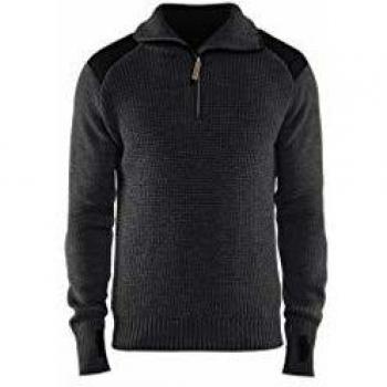 Sudadera de Trabajo en Lana con Cuello Zipper Gris Oscuro/Negro Talla S