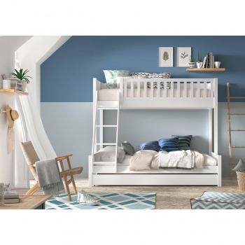 Litera Vipack Scott con cajón, 90x200 y 140x200 cm, incluye somieres y escalera, acabado en blanco