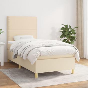 Cama box spring suave con colchón de tela color crema 100x200 cm