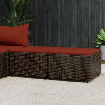 Brown Poly Rattan Garden Footrests with Cushions - Set of 2
