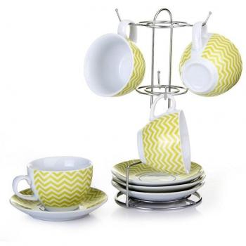 Home Line Juego de 4 Tazas y Platos en Color Verde