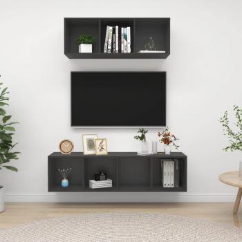 Conjunto de soporte de TV de aglomerado gris de 2 piezas