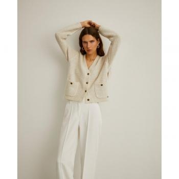 Cárdigan de mujer en lana mohair e hilo de lentejuelas Beige Lion of Porches