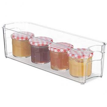 Organizador de Nevera Estrecho Relaxdays - Set de 4 Cajas Plásticas Transparentes con Asas, Dimensiones: 10 x 11 x 37,5 cm