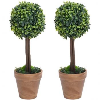 vidaXL Artificial Boxwood Plants 2 pcs with Pots Ball Shaped Green 56 cm