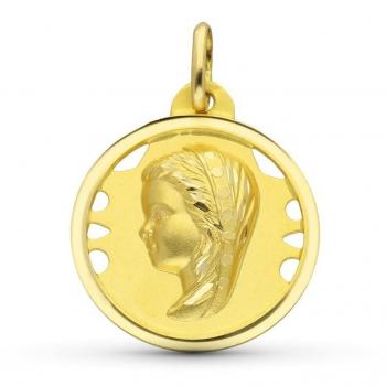 Colgante Virgen Niña Oro 18k Diseño Calado 22mm