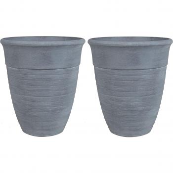 Conjunto de 2 macetas cuadradas de poliresina mezcla de piedra gris Ø 50 cm para interior y exterior
