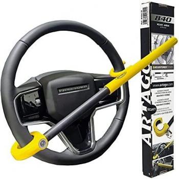 Artago 840A/B Barra Antirrobo Coche Volante Universal, Cierre Compacto Basculante, Cerradura Alta Seguridad con Bola antitaladro, Ajuste de Rosca, Automóvil SUV Furgoneta Camión, Amarillo y Negro