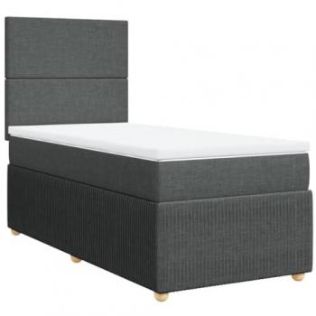 Cama box spring con colchón tela gris oscuro 80x200 cm