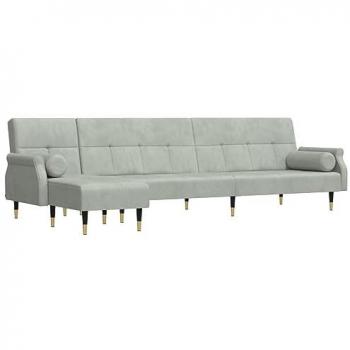 Sofá cama en forma de L terciopelo gris claro 271x140x70 cm