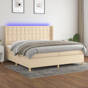Colchón de muelles y luces LED blanco 200x200cm tela crema