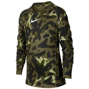 NIKE Pro Warm Camiseta de Manga Larga, Niños, Medium Olive/White, XS