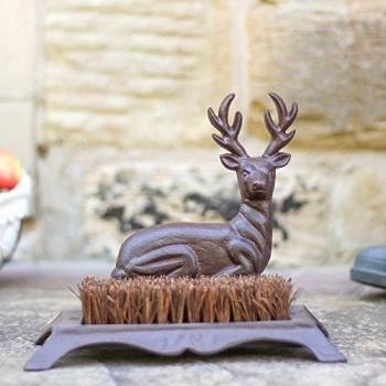 Hierro fundido Woodland Deer barro para cepillo - tradicional puerta accesorio - H22 x W25 x D12 cm