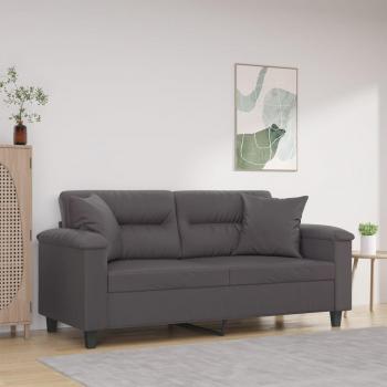 Sofá de 2 Plazas con Cojines, Cuero Sintético Gris, 140 cm