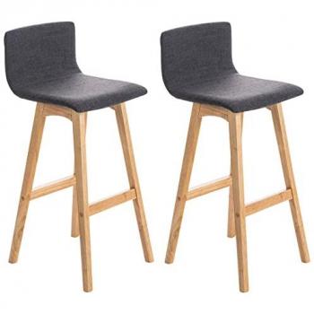 Set de 2 Taburetes de Barra Taunus en Tela Gris Claro con Respaldo y Reposapiés, Base de Madera Natural