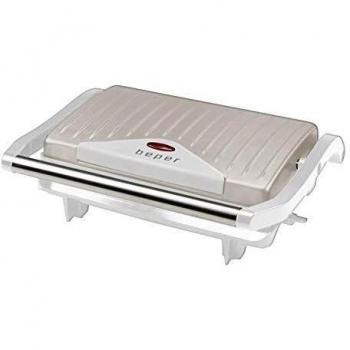 Beper Tostiera Maker Tostadora Panini BT.290 Placa de Alumunio Ajustable 750W, Acero, Bianco/Tortora