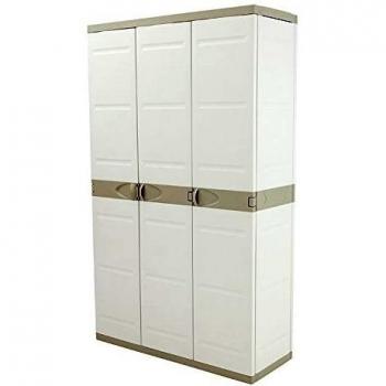Armario de Resina Titanium Plastiken con 3 Puertas, Dimensiones 105x44x176 cm, Color Beige