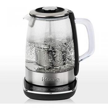 Tetera Eléctrica con Infusor y Filtro, 2200 W, Capacidad de 1.5 L, Base 360º Sin Cables, 4 Temperaturas, Cristal, Acero Inoxidable. H.Koenig_TI600