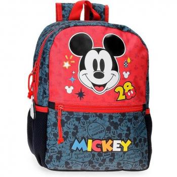 Mochila Disney Mickey Get Moving Adaptable 32cm Poliéster Rojo con Bolsillo Frontal
