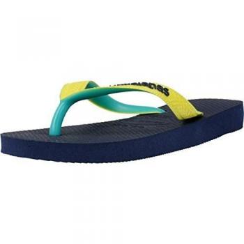 Sandalias Havaianas Top Mix Slim para niños con suela azul y tiras verde, amarillo y multicolor