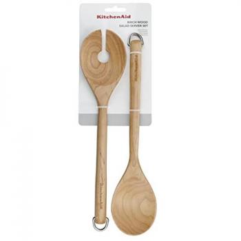 Servidores de Ensalada de Madera de Abedul KitchenAid, Set de Tenedor y Cuchara, 30 cm