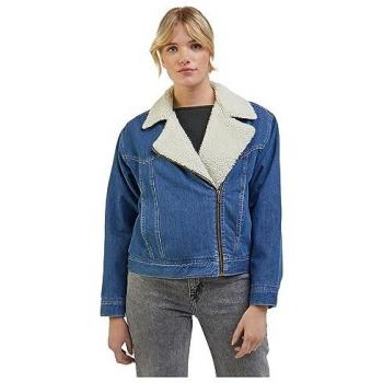 Cazadora Vaquera de Mujer Lee 100% Algodón con Botones, Chaqueta Sherpa Moto Jkt, Azul, S