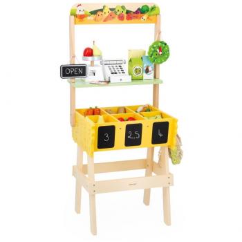 Tienda Infantil de Madera Mercado de Verduras Janod 03322 - Juguete de Imitación con 32 Accesorios, Estimula la Imaginación, Fabricado en Madera FSC, Pintura al Agua, A