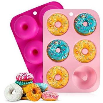 Moldes de silicona para donuts, moldes antiadherentes, para 6 donuts, bagels, magdalenas, 2 unidades, 6 cavidades