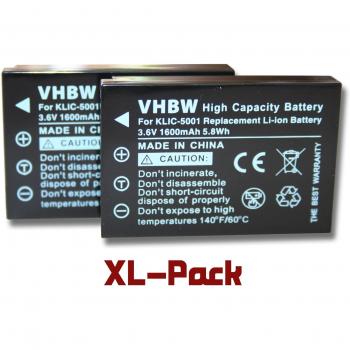2 baterías vhbw 1600mAh para Kodak Easyshare DX3600 DX6490 DX7440 DX7590 DX7630 P712 P850 P880 Z7590 Z730 Z760. Sustituye Klic-5001, DB-L50, BP-243