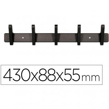 PERCHERO LIDERPAPEL PARED METALICO 5 COLGADORES COLOR NEGRO 430X88X55 MM