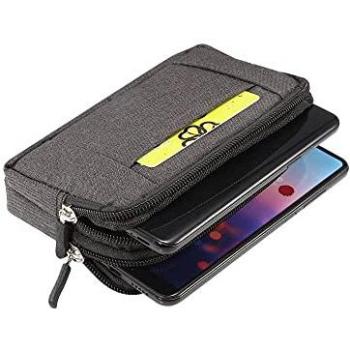 Funda Cinturón Horizontal Multiusos DFV Mobile con 2 Compartimentos de Cremallera para Mara Phones X (2020) - Negra (15x8cm)