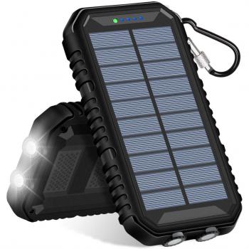 Hiluckey Cargador Solar 25000mAh, Portátil Power Bank con 4 Paneles Solares Impermeable Bateria Externa