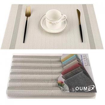 OUME Manteles 6 Piezas Individuales de Mesa Lavable Antimanchas Antideslizante Resistente Al Calor PVC Vinilo Salvamanteles Individuales