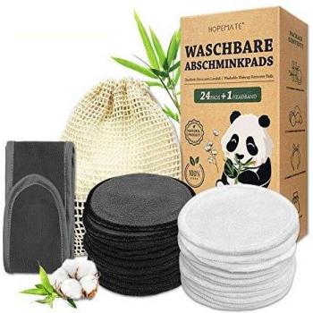 24Pcs Discos Desmaquillantes Reutilizables, Algodones Desmaquillantes Lavables y Ecologicos, con Turbante y Bolsa de Lavado, Hechos de Bambú y Algodón, Aptos Para Todo Tipo de Pieles