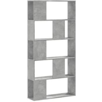 Librería de 5 niveles en hormigón gris y madera, dimensiones 80,5x23,5x162,5 cm