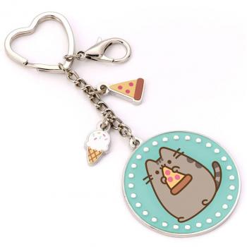 Llavero de Pusheen la Gato con Pizza y Mini Charms, Azul, Aleación de Zinc, Talla Única
