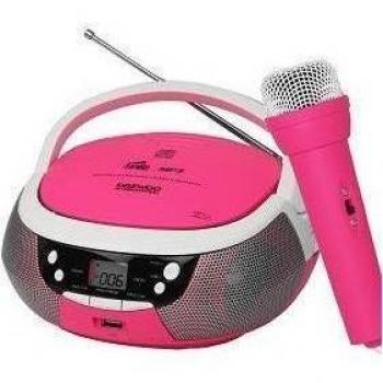 DAEWOO INTERNATIONAL Función Karaoke Infantil - Reproductor de CD para Niños- Microfono con Cable, USB, MP3, Altavoz 1.2W, Radio AM/FM Analogica, Rosa