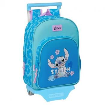 Stitch Hawaii Ergonomic Backpack with Trolley - Safta 705, Blue, 26x34x11 cm