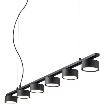 Lámpara colgante lineal de techo Minor Metal Negro con 6 bombillas y altura ajustable de 10 cm